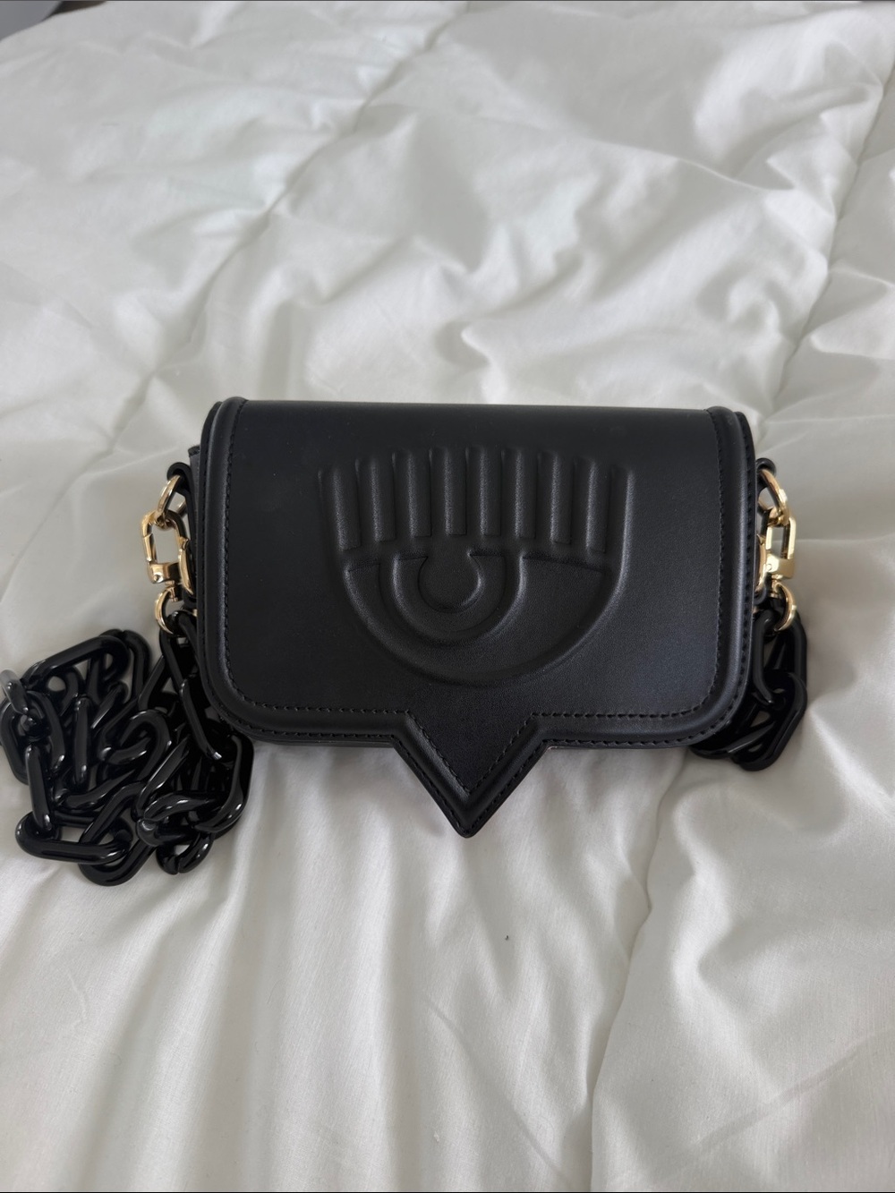 Chiara Ferragni Black Eye-Emblem Crossbody with Chain
